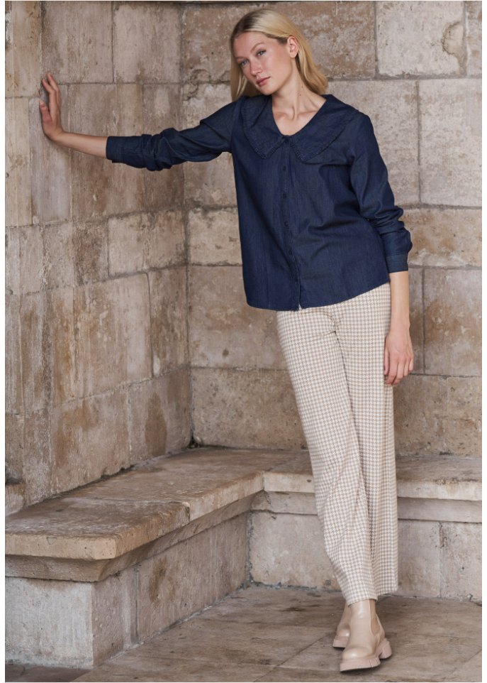Stretch-Hose mit Hahnentrittmuster, Wide leg
