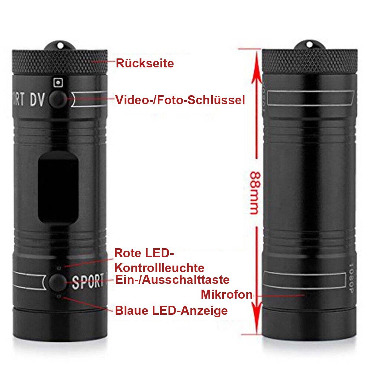 götäzer F9 Actionkamera HD Action Cam (Taschenlampe, Fahrrekorder, Außenkamera)