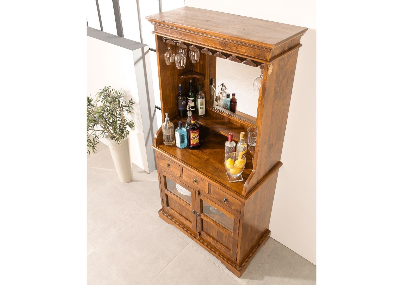 Massivmoebel24 Barschrank Bar Akazie 97x52x193 honig lackiert OXFORD #0443