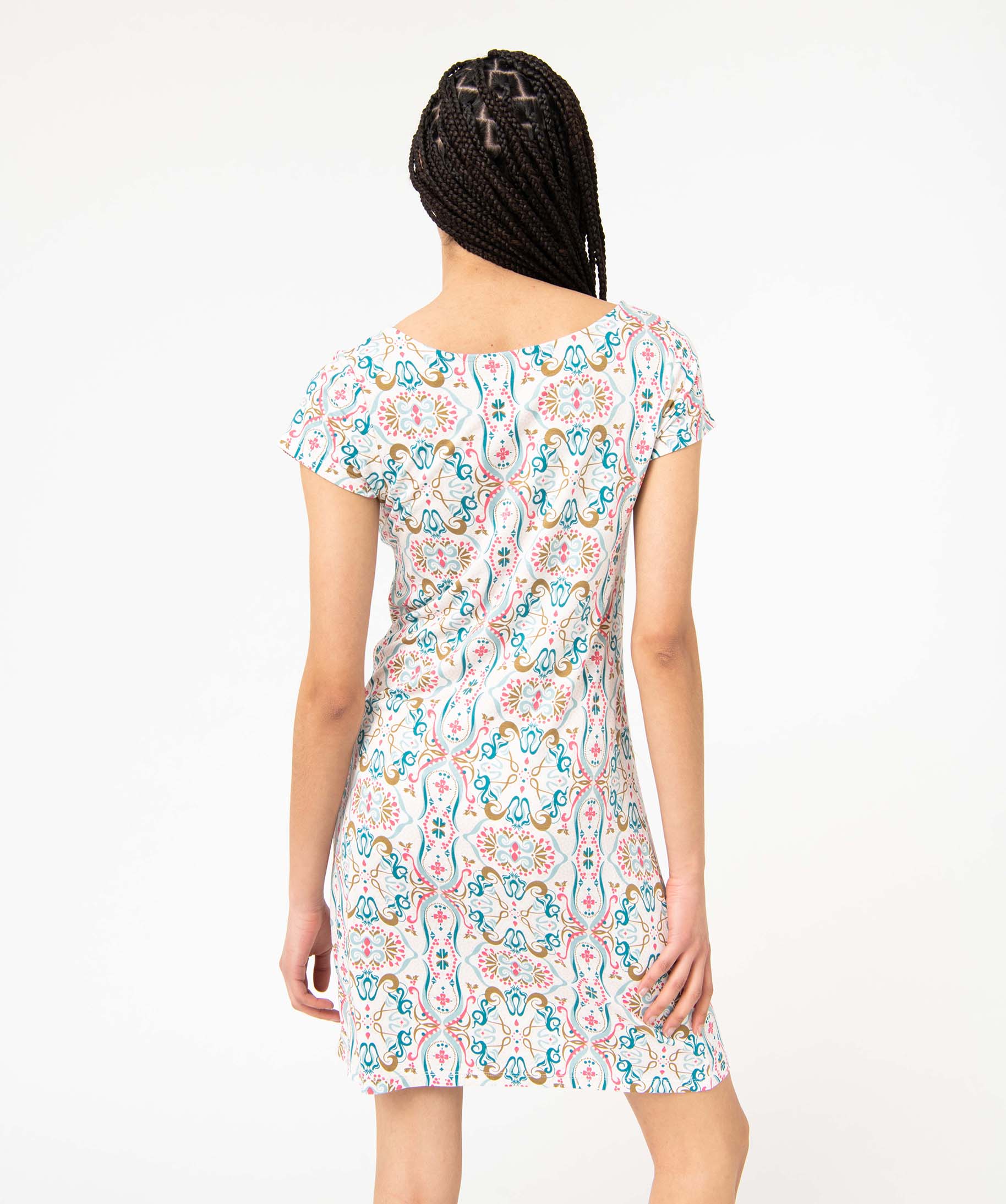 Chemise de nuit en maille extensible avec col V en dentelle ... imprime | GEMO