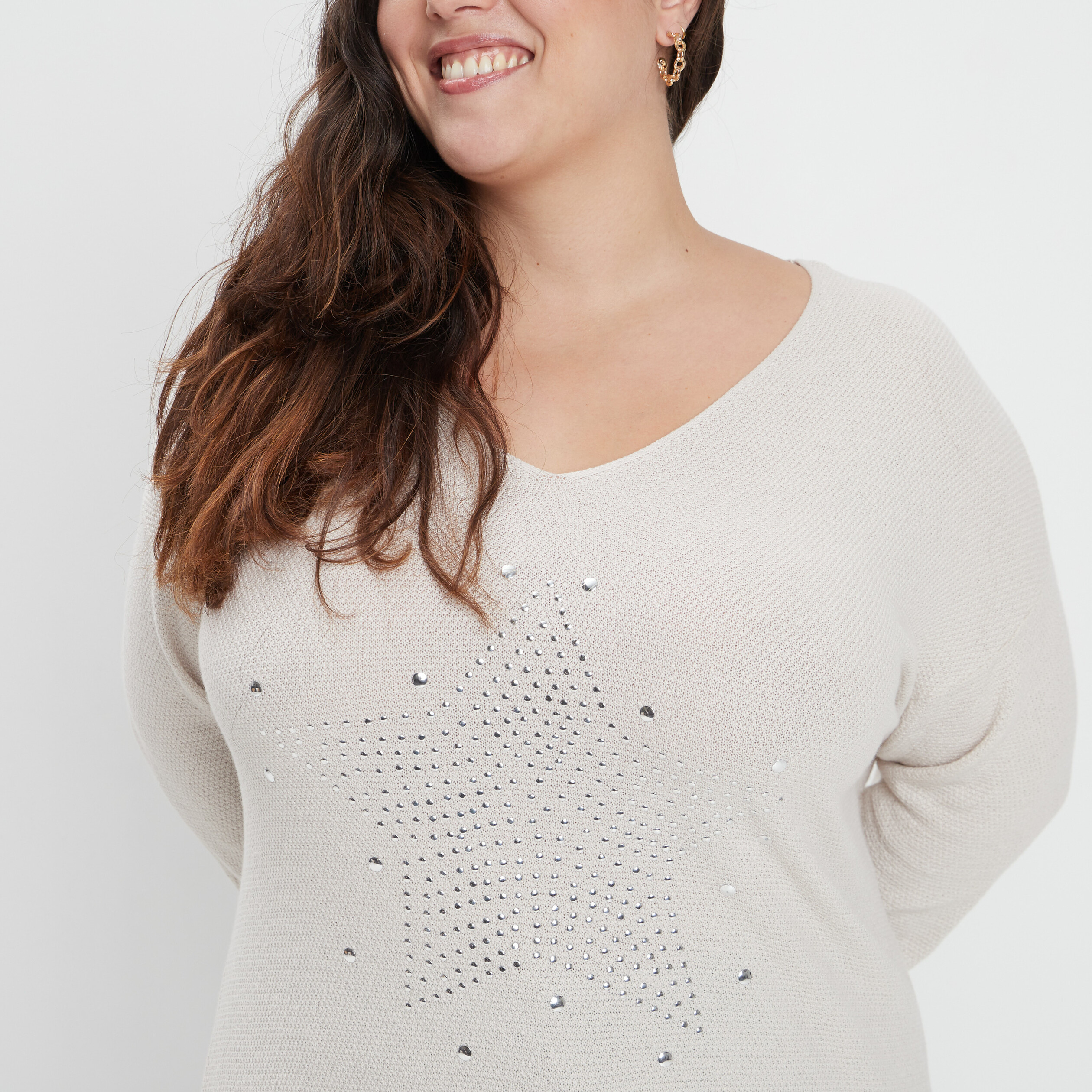 Pull manches 3 4 sable femme grande taille | La Halle