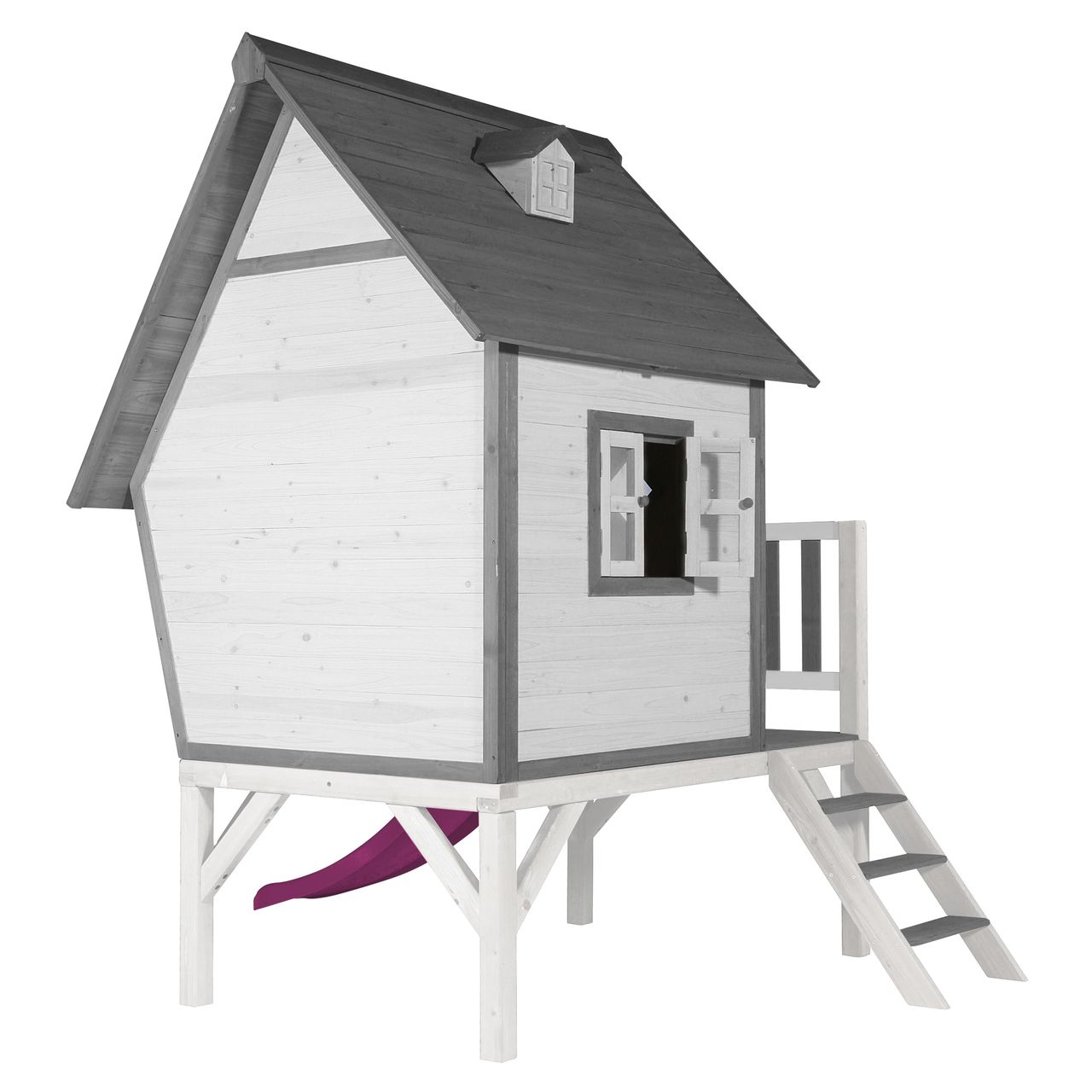 AXI Cabin XL Spielhaus Grau/weiß - Lila Rutsche