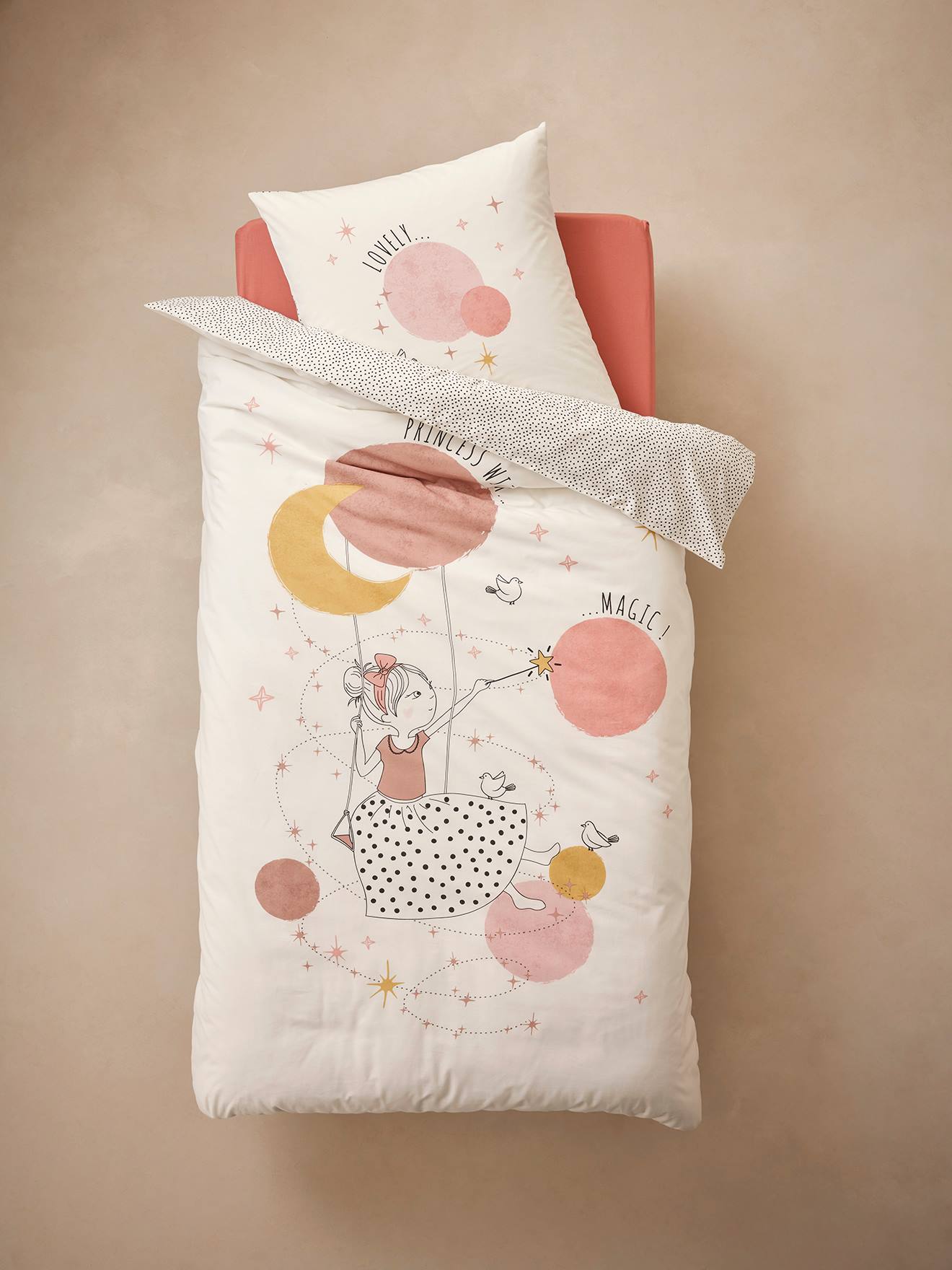 Vertbaudet Kinder Bettwäsche-Set POESIEPRINZESSIN mit Recycling-Baumwolle Oeko-Tex - weiß bedruckt