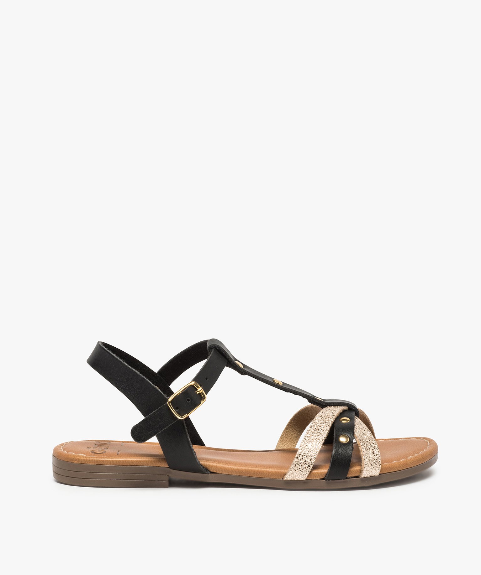 Sandales fille à brides bicolores et clous métalliques noir | GEMO