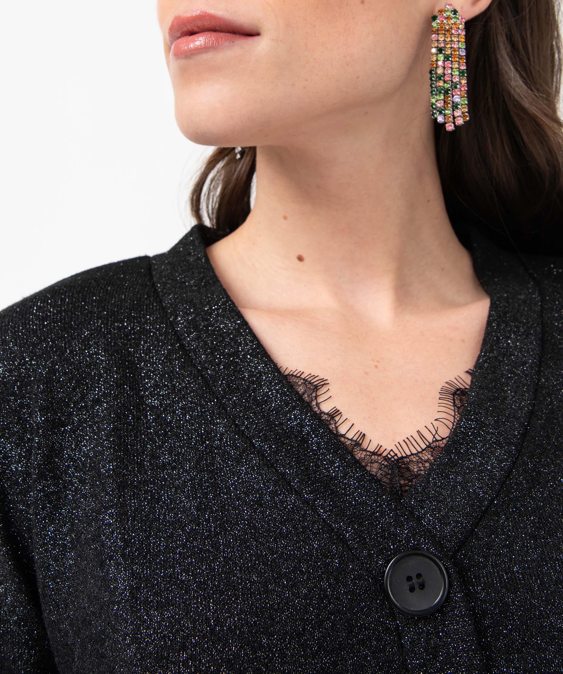 Pull femme à col V en maille pailletée noir | GEMO