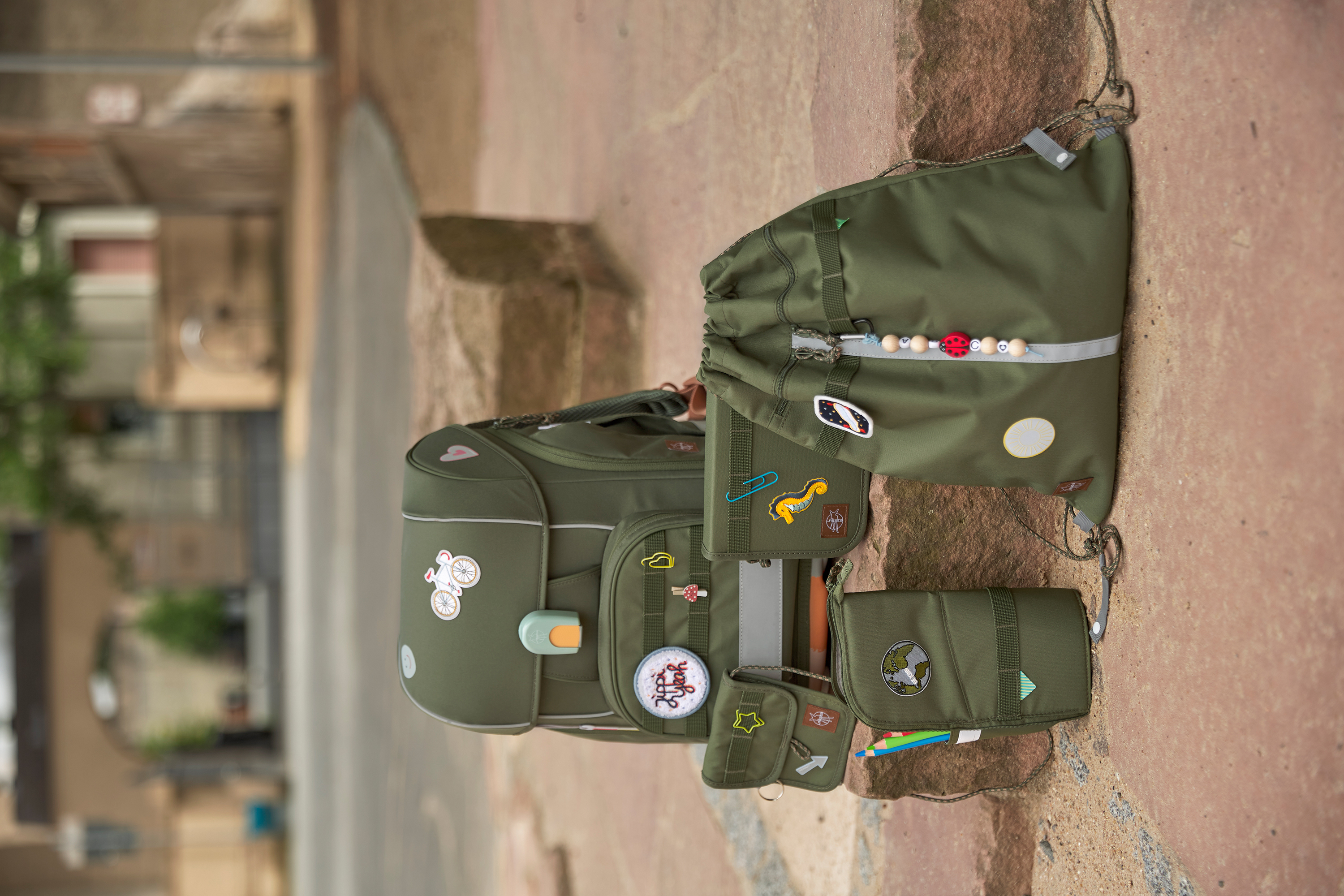 Schulranzen Set 7-teilig, Boxy Unique Olive