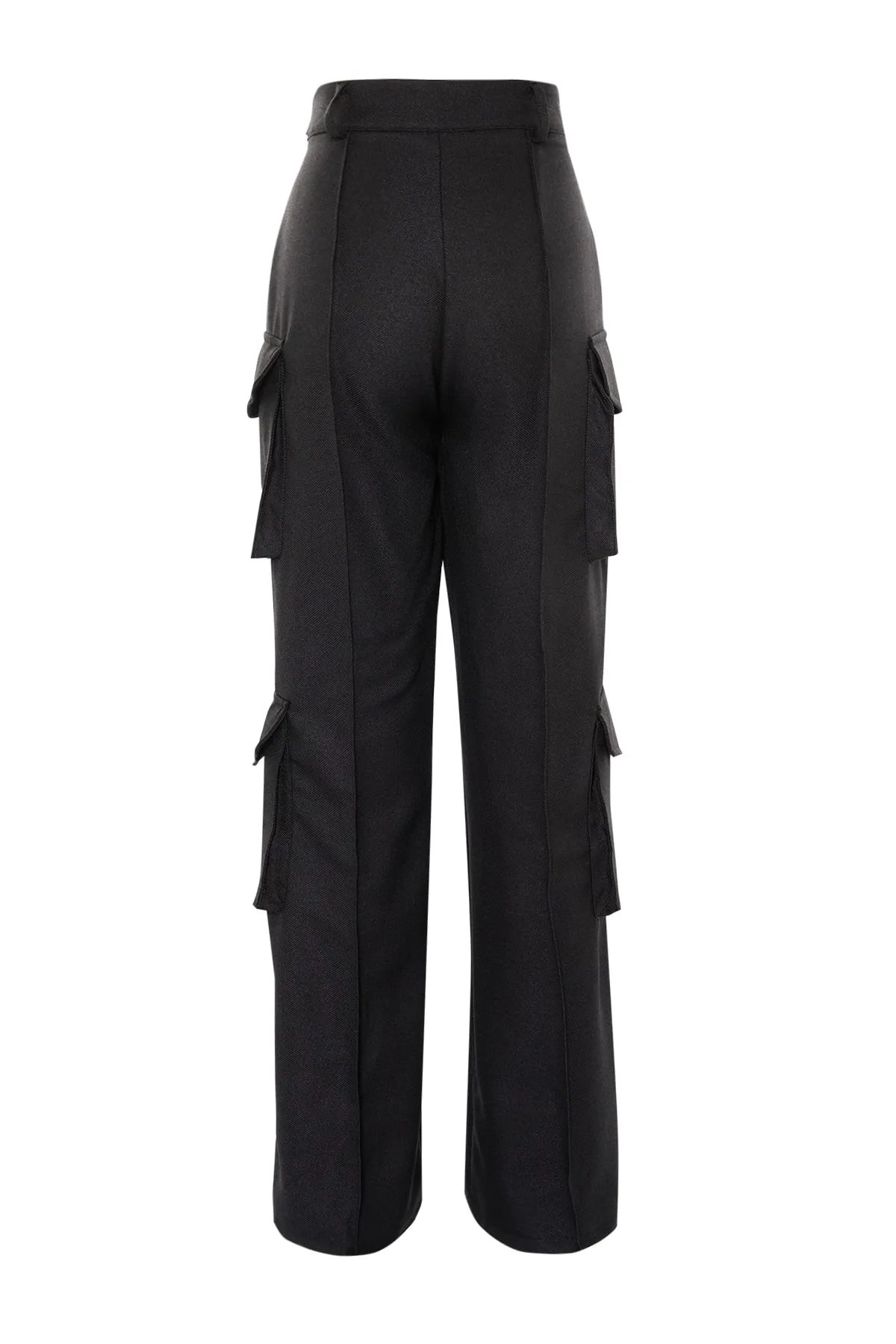 Trendyol Collection  Schwarze gewebte Cargohose mit hoher Taille und Taschen TWOAW23PL00373