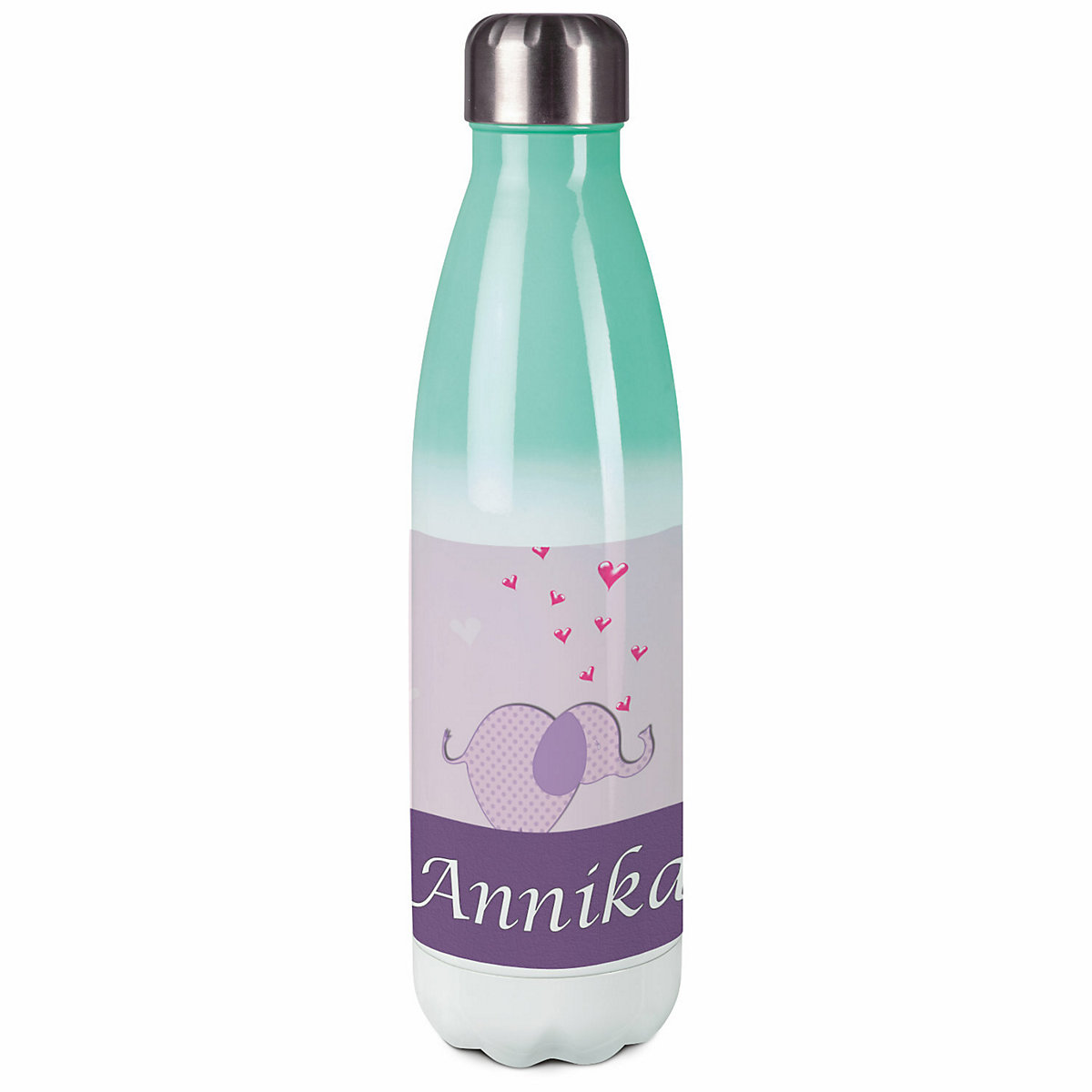 Edelstahl Kinder Thermoflasche / Trinkflasche bunt Elefant Farbe lila Spülmaschinenfest, Auslaufsicher, Bruchfest, Doppelwandig, Für Heißgetränke geeignet, Mit Deckel, Isoliert