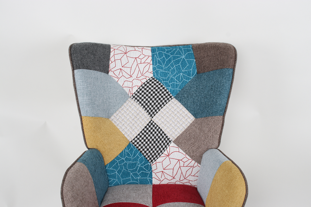 Better Home Skandinavischer Schaukelstuhl Schwingsessel Akzentstuhl CHESTER bis 120 kg, Stoffbezug Patchwork bunt