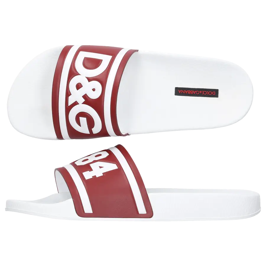 Dolce & Gabbana - Sandalen Gummi Kalbsleder Logo bordeaux weiß - weiß