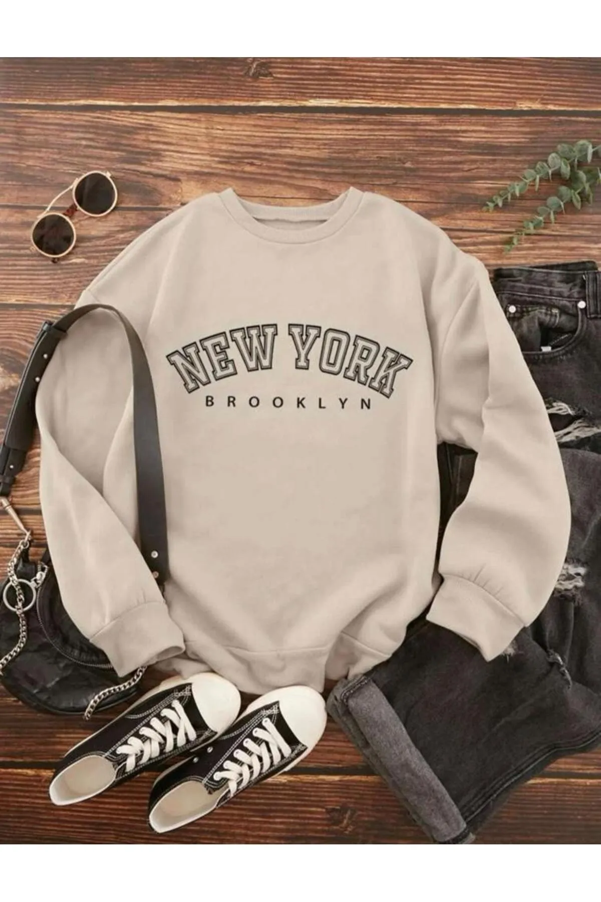 MOONBULL  Weißes Unisex-Sweatshirt mit New York-Brooklyn-Aufdruck