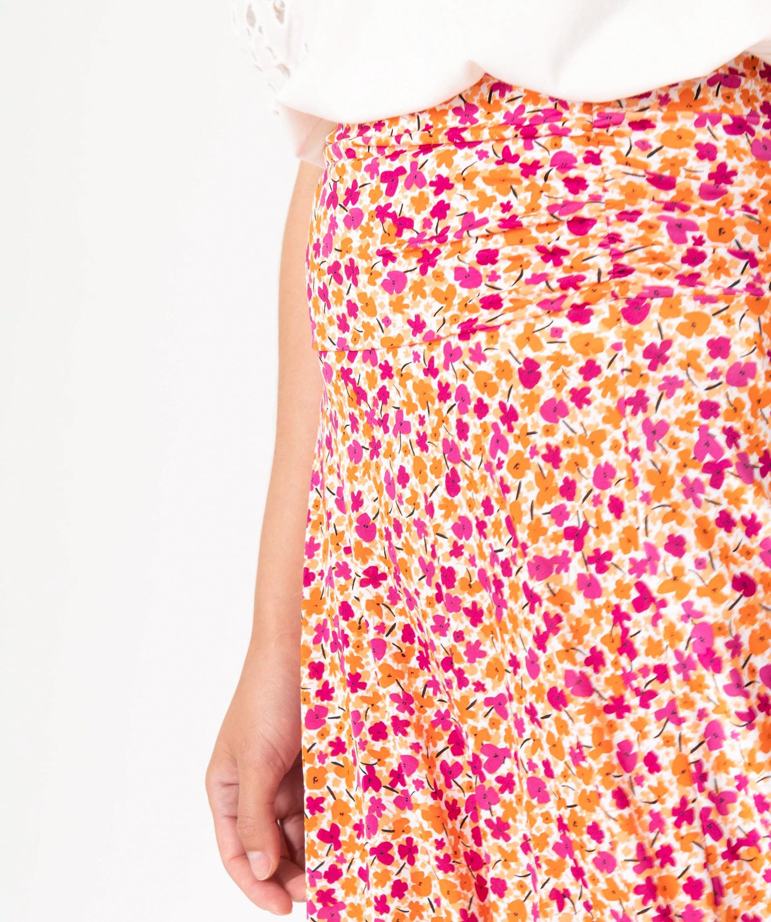 Jupe femme à motifs fleuris avec large taille élastiquée imprime | GEMO