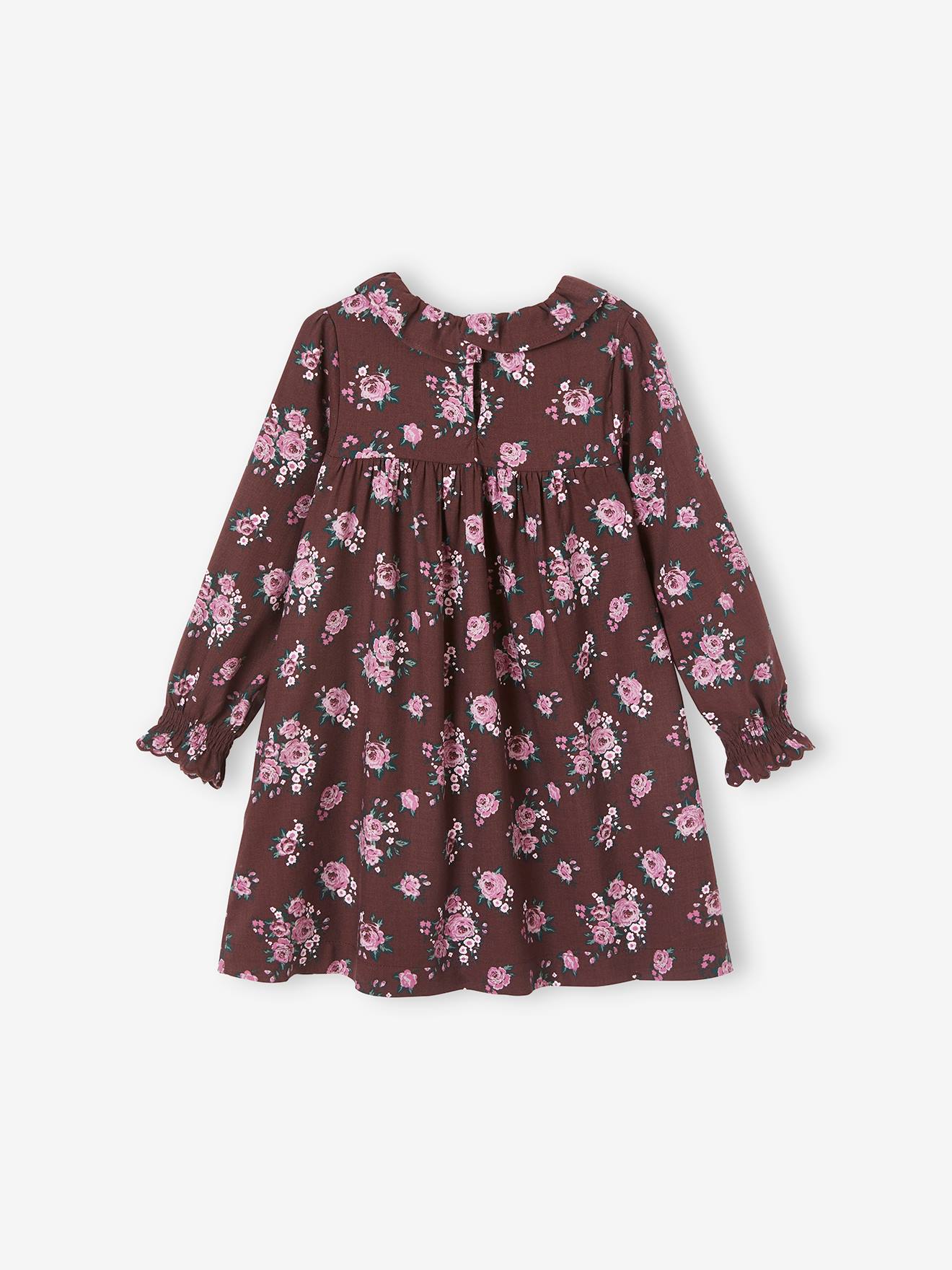 Robe à collerette imprimée fleurs fille dark prune imprimé