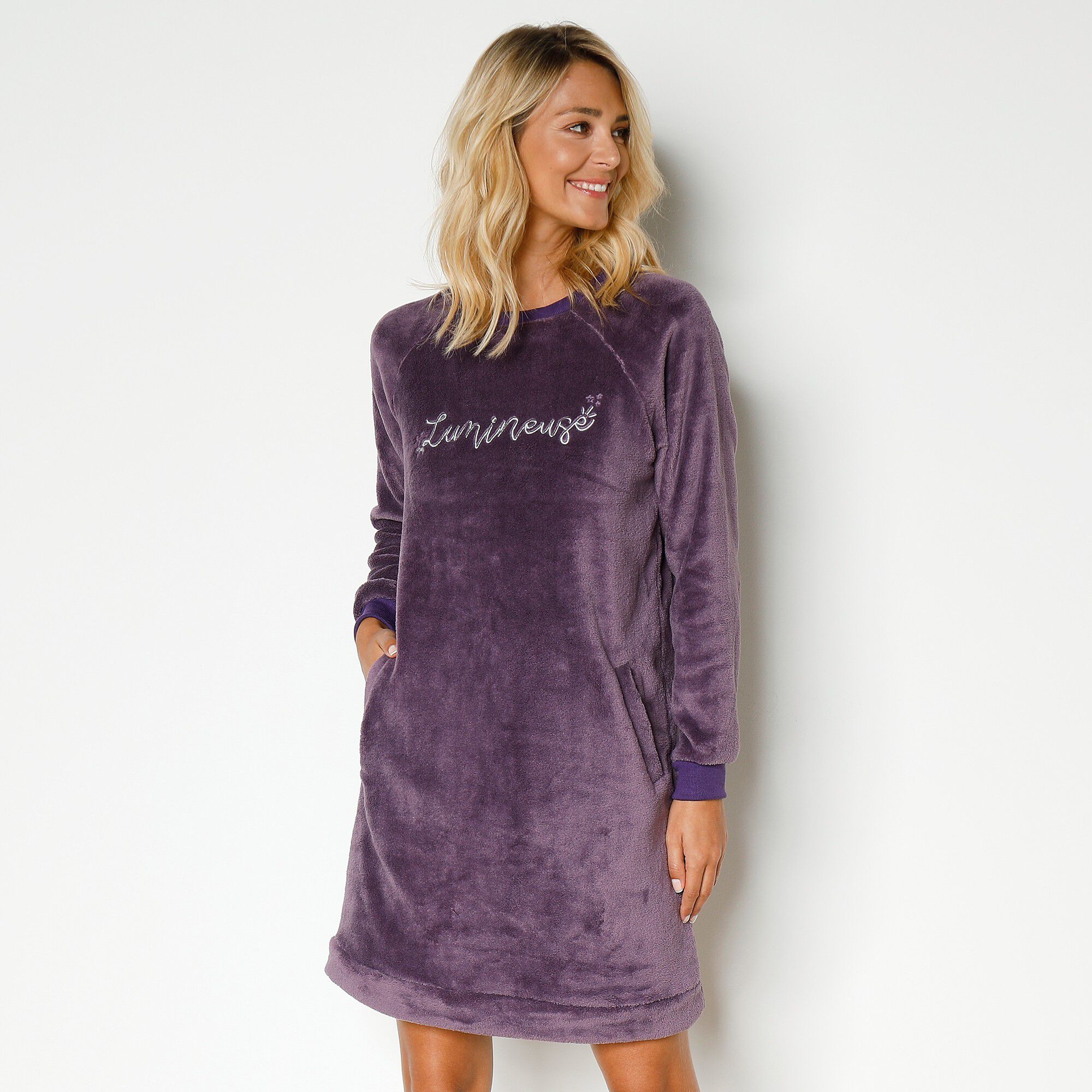 Chemise de nuit manches longues maille polaire 