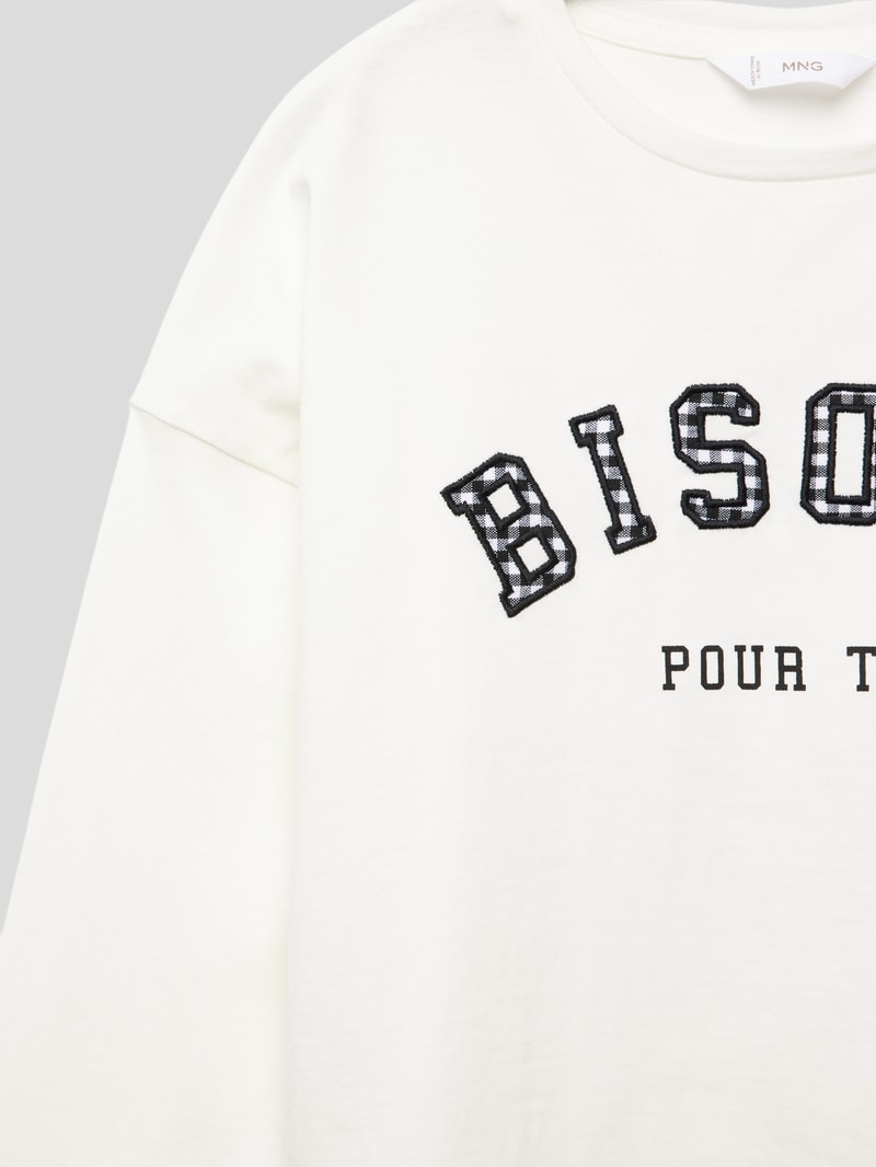 Longsleeve mit Statement-Print Modell 'BISOUS' in offwhite
