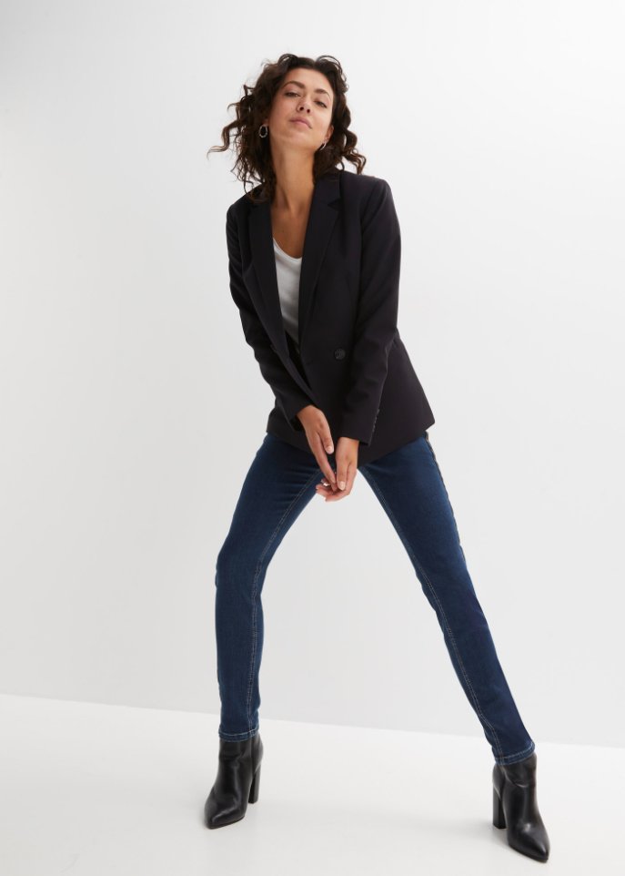 Stretch-Jeans mit Lederimitateinsatz