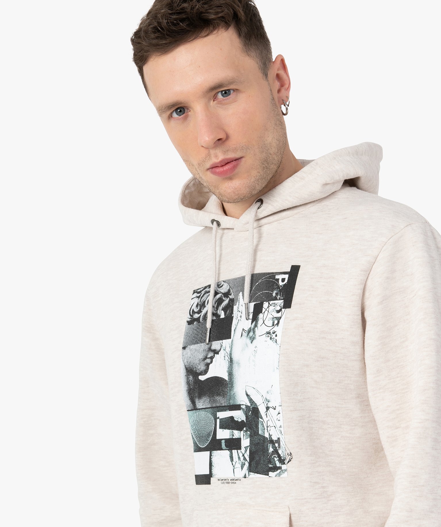 Sweat homme à capuche avec motif statue grecque beige | GEMO
