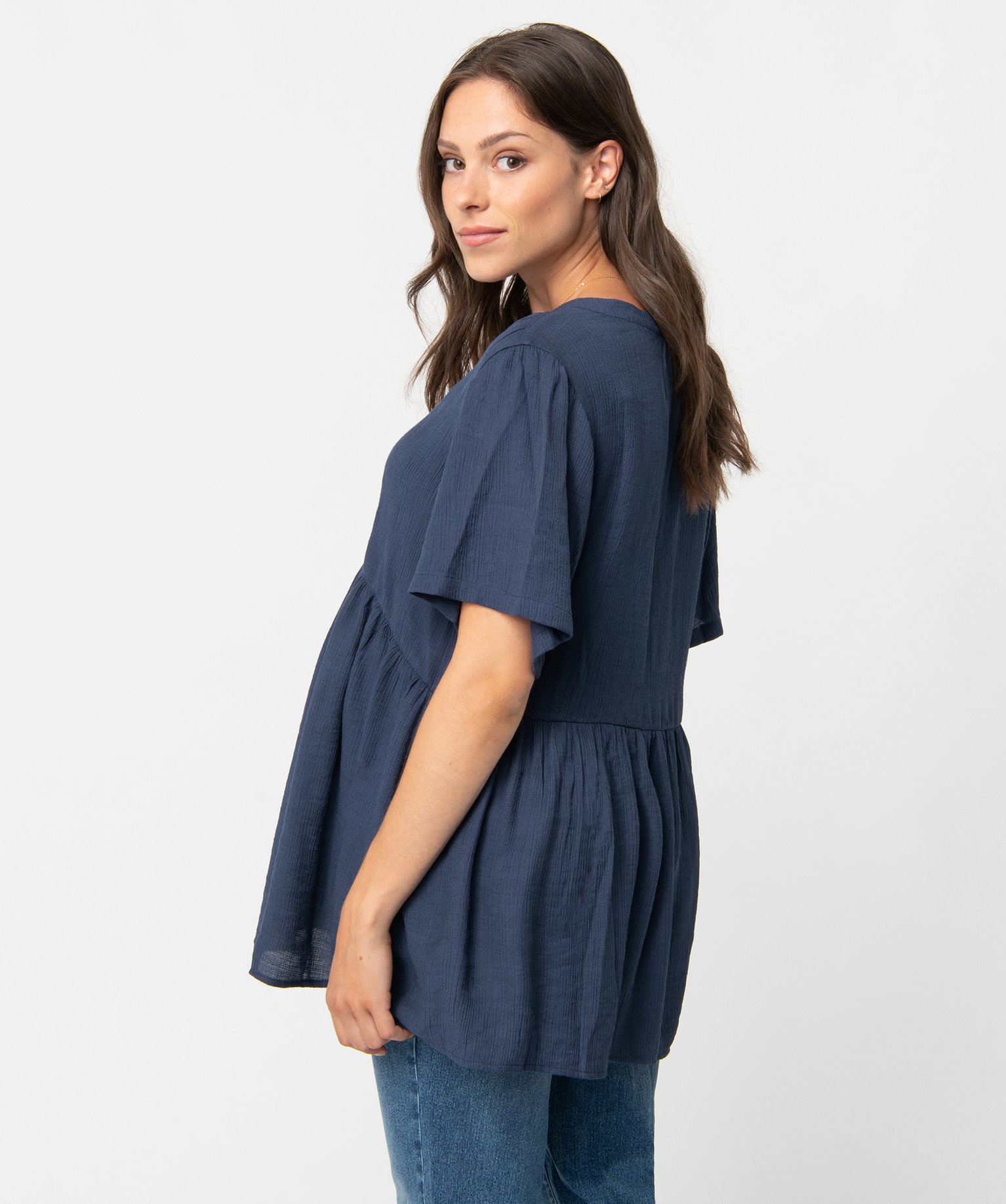 Blouse de grossesse et allaitement à manches courtes bleu | GEMO