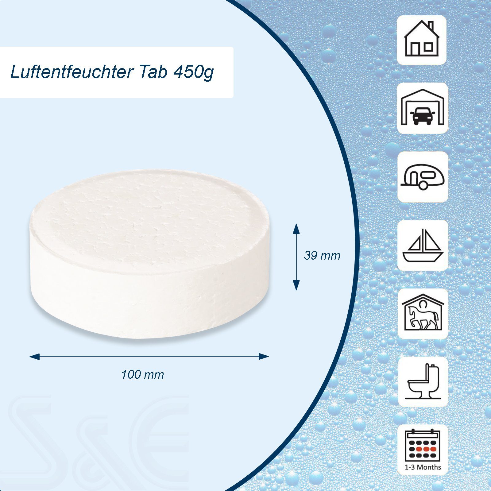 S&E Luftentfeuchter Schlafzimmer Wohnung Nachfüller gegen Schimmel Nachfüllpack, Entfeuchter Granulat Tabs 6 x 450g ohne Duft Nachfüllpackung