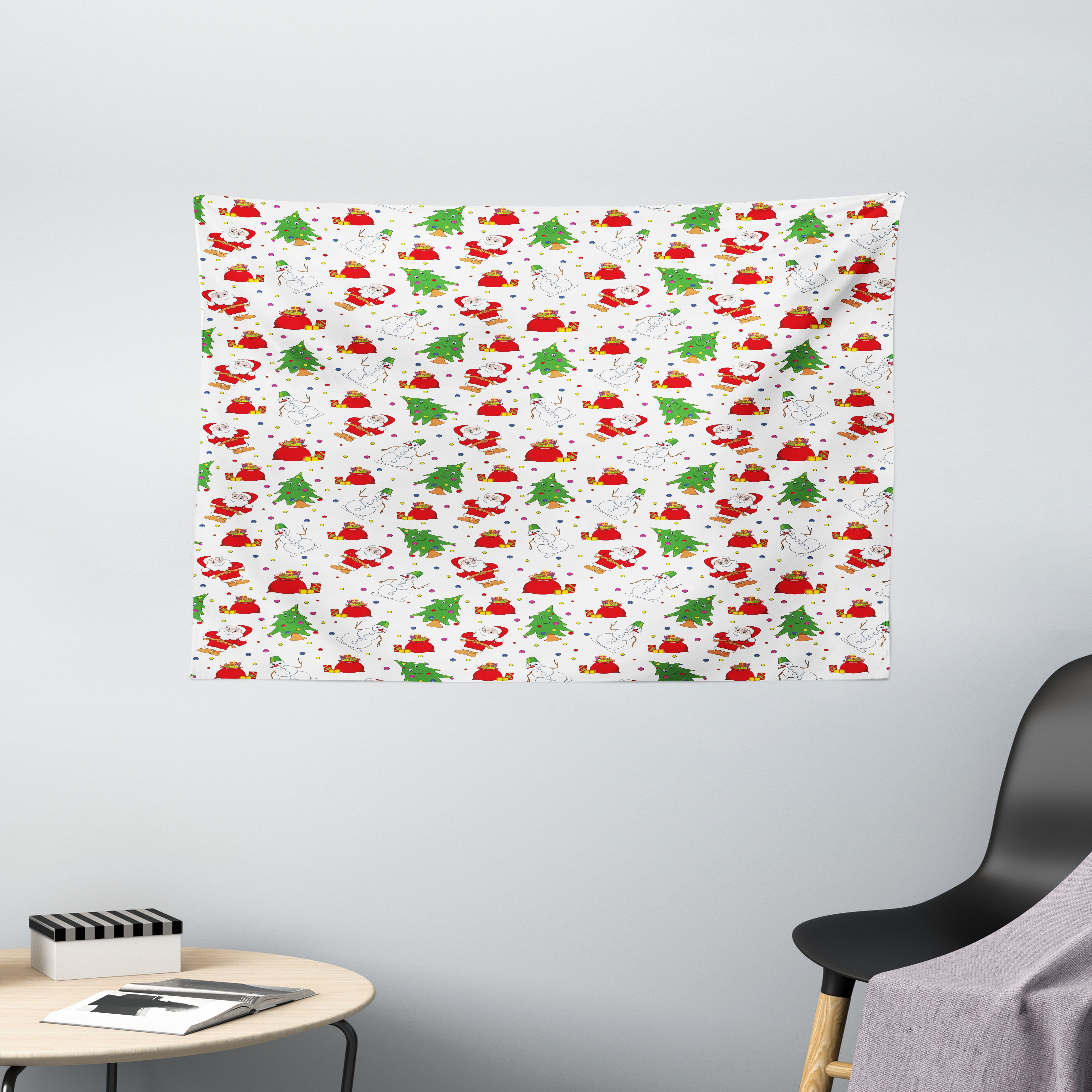 Wandteppich Wohnzimmer Schlafzimmer Wandtuch Seidiges Satin Wandteppich, Abakuhaus, rechteckig, Weihnachten Weihnachtsbaum Weihnachtsmann