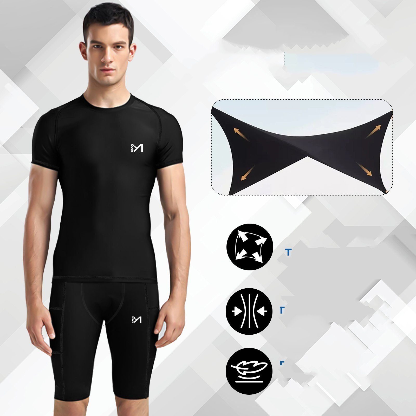 MEETYOO Trainingsanzug Herren Funktionsshirt Trainingsanzug (Kapuzenpulli Langarmshirt T-Shirt Laufhose, 5er-Pack, Trainingsshirt Laufanzug), Kompressionsshirt Shorts Laufhose,Fitness,Sport