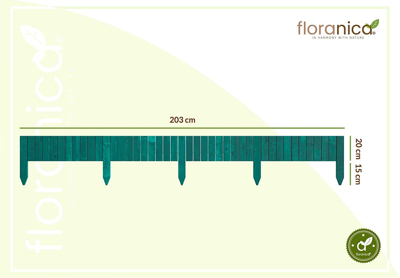 Pemicont Floranica Rollborder II Flexibler Holzzaun 203cm Höhe: 20cm Grün Imprägniert Kiefernholz Beeteinfassung Rasenkante Beetumrandungen