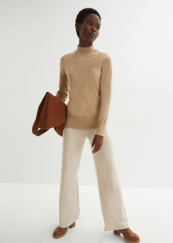 Stretch-Hose mit Hahnentrittmuster, Wide leg