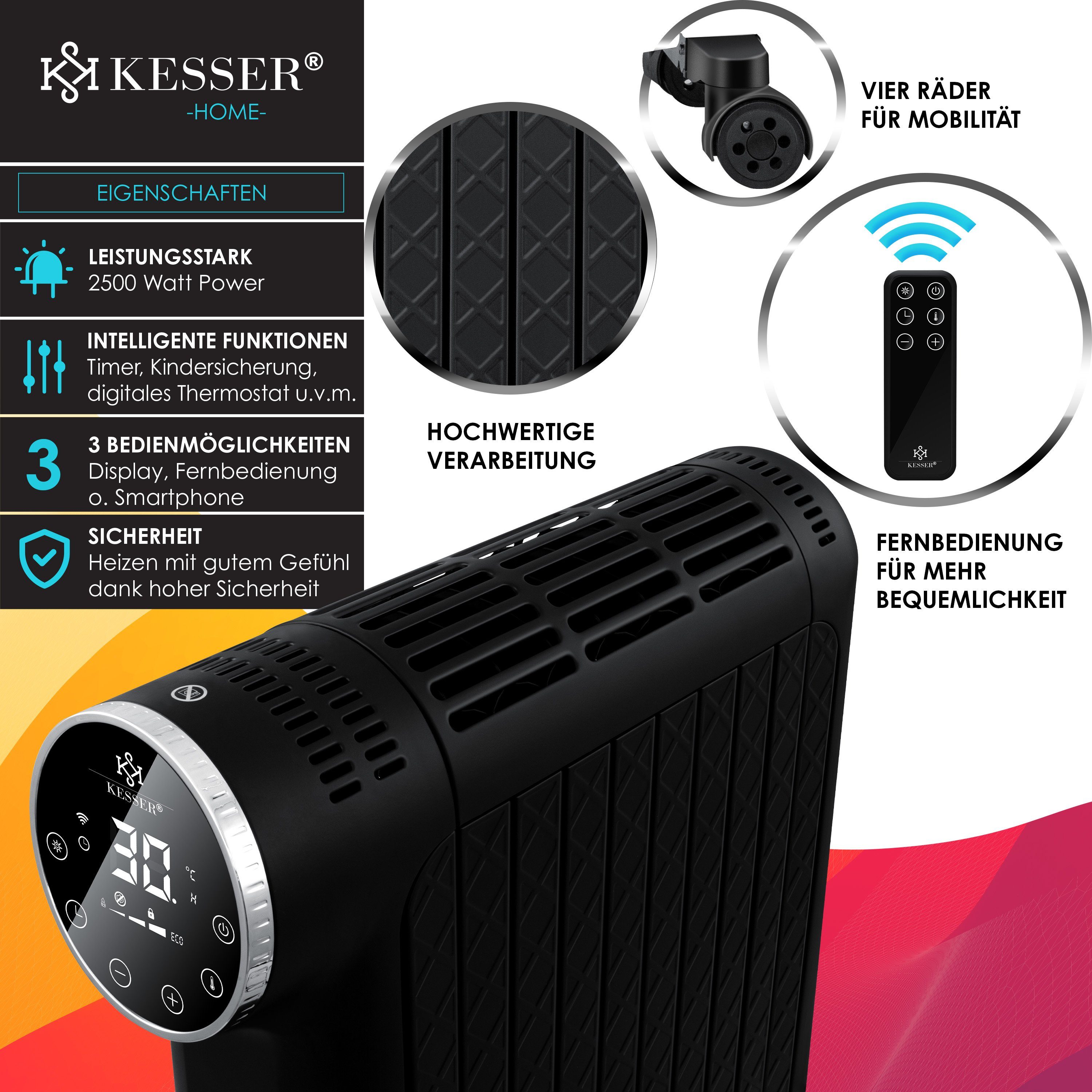 KESSER Ölradiator, 2500 W, Ölradiator 2500W Elektrische Heizung Heizkörper Elektroheizung