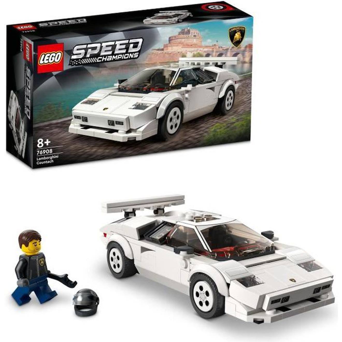 LEGO® 76908 Speed Champions Lamborghini Countach, Jouet modèle de Voiture de Course Pour les Enfants de 8 Ans et Plus blanc