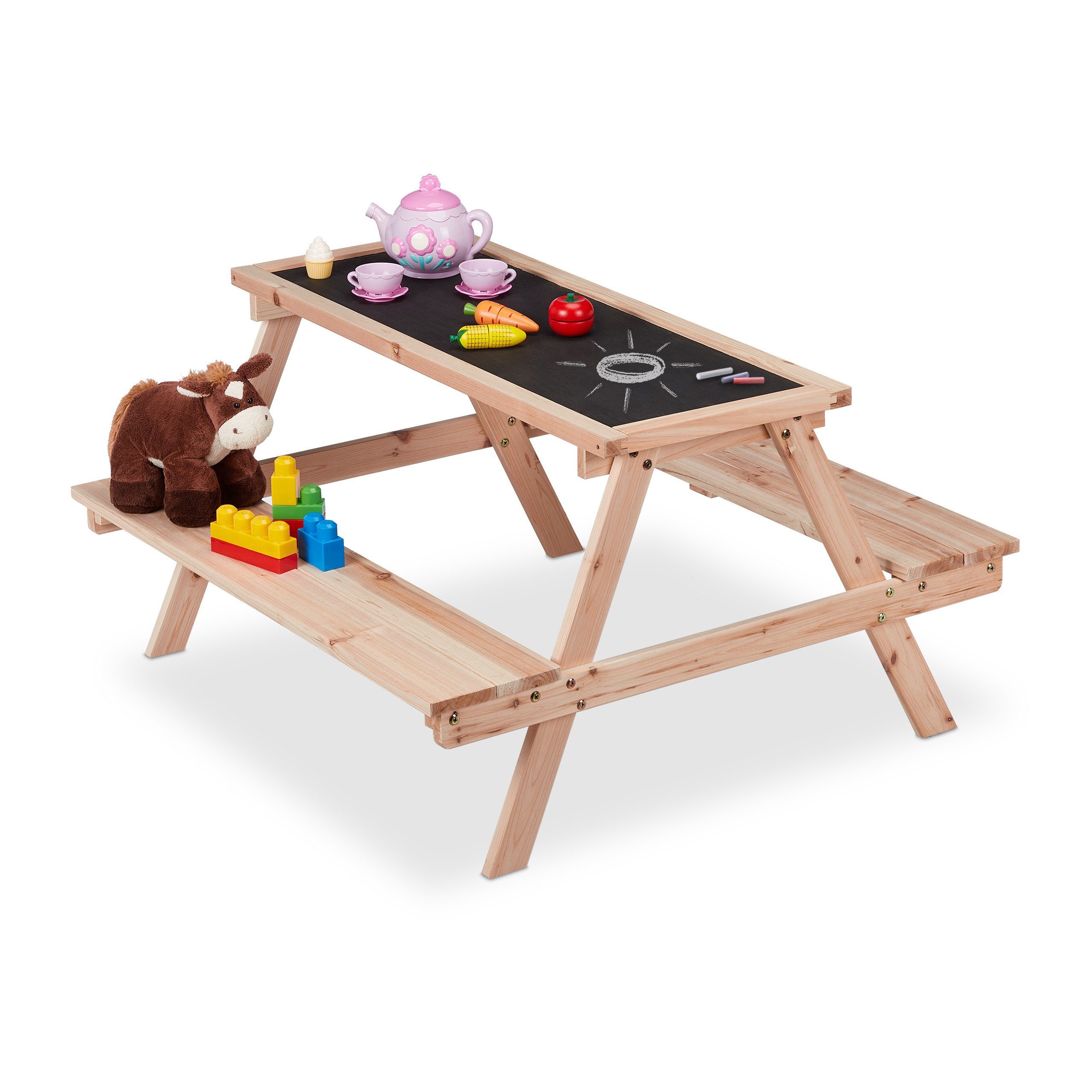 relaxdays Garten-Kindersitzgruppe Kindersitzgruppe mit Kreidetafel