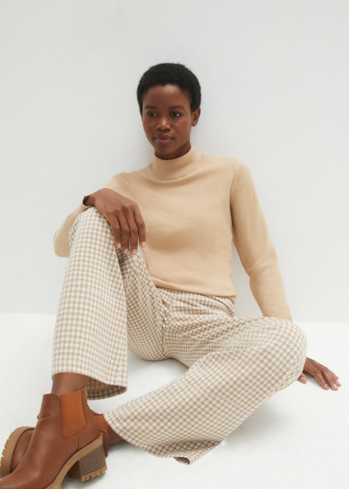 Stretch-Hose mit Hahnentrittmuster, Wide leg