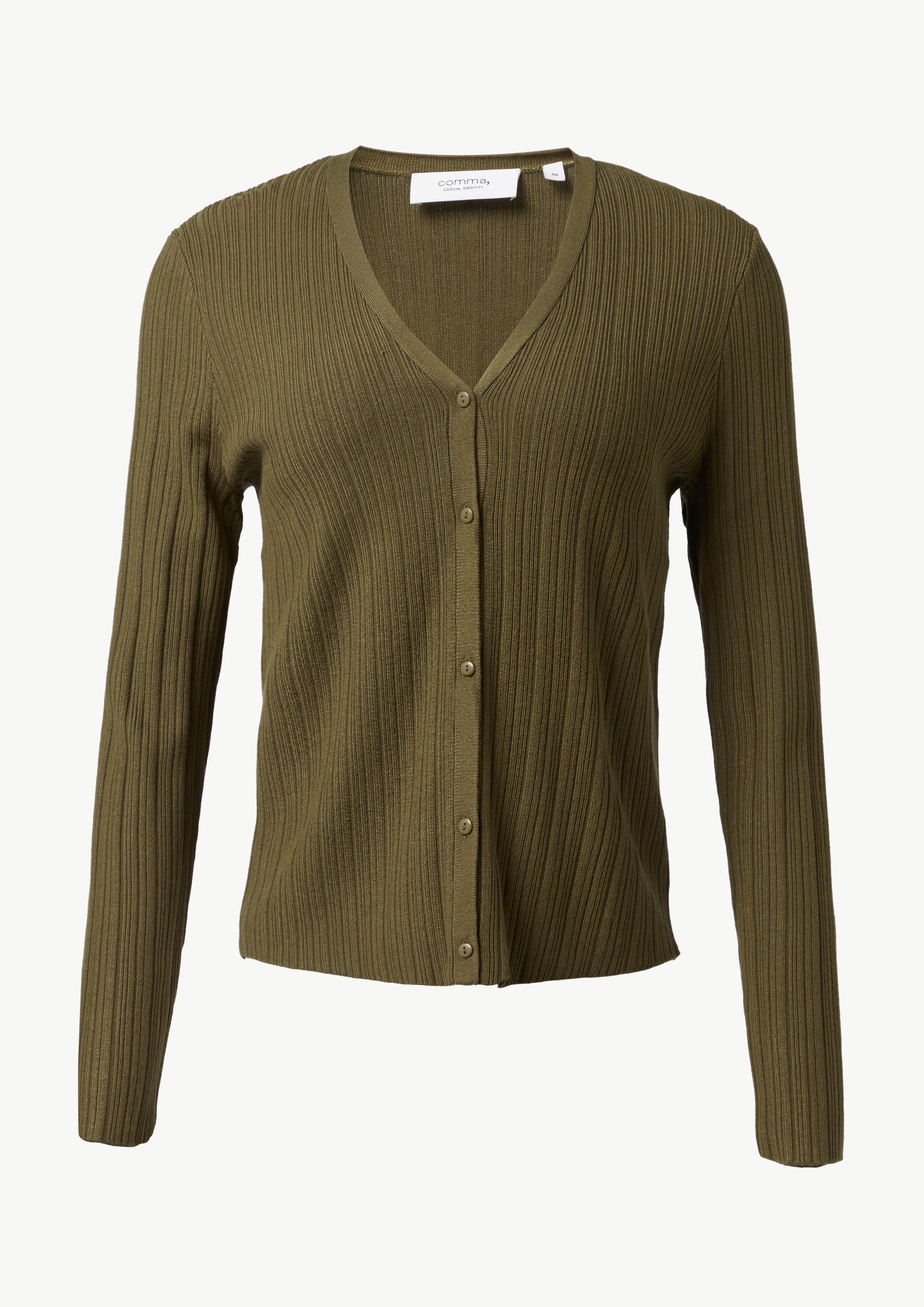 Gerippte Strickjacke im Slim Fit - guacamole