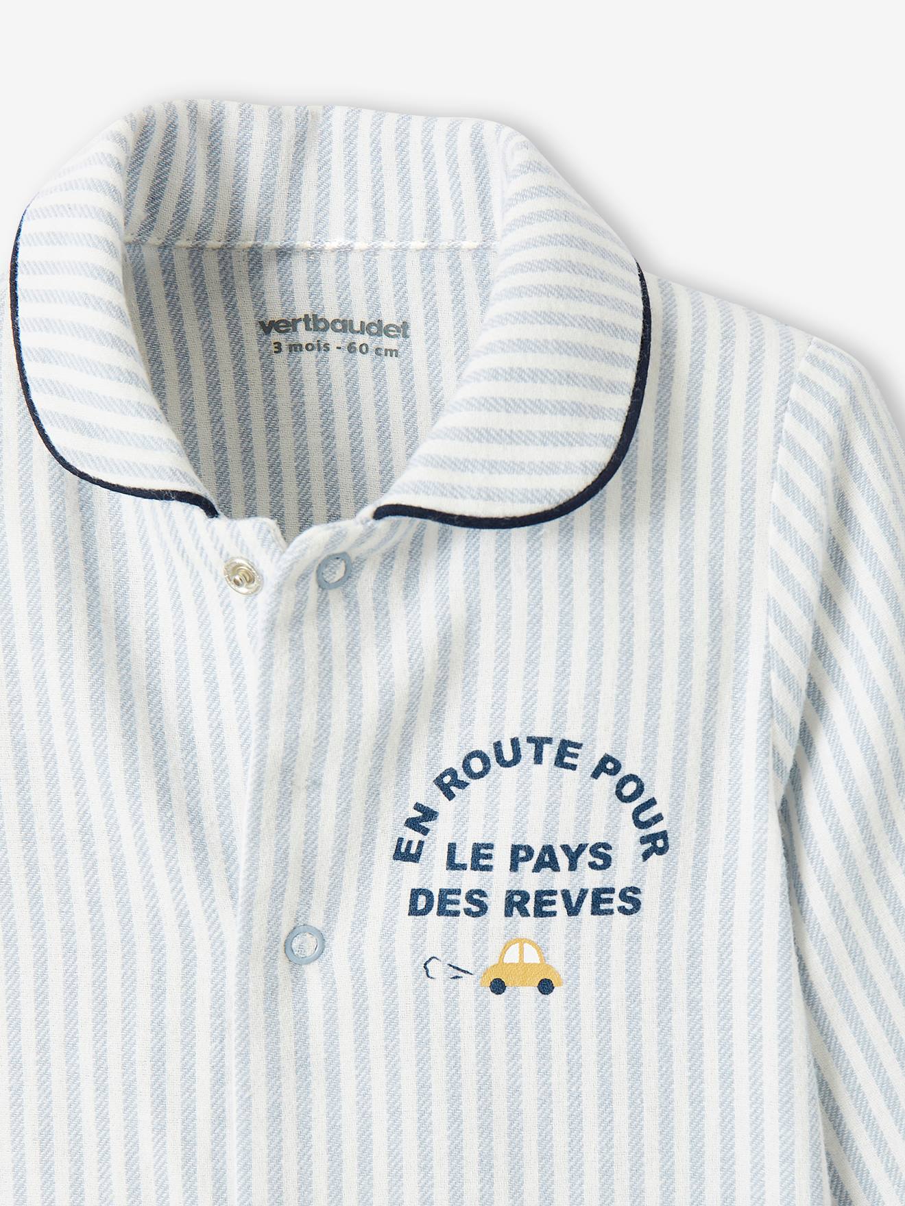 Dors-bien rayé bébé garçon en coton ouverture devant beige