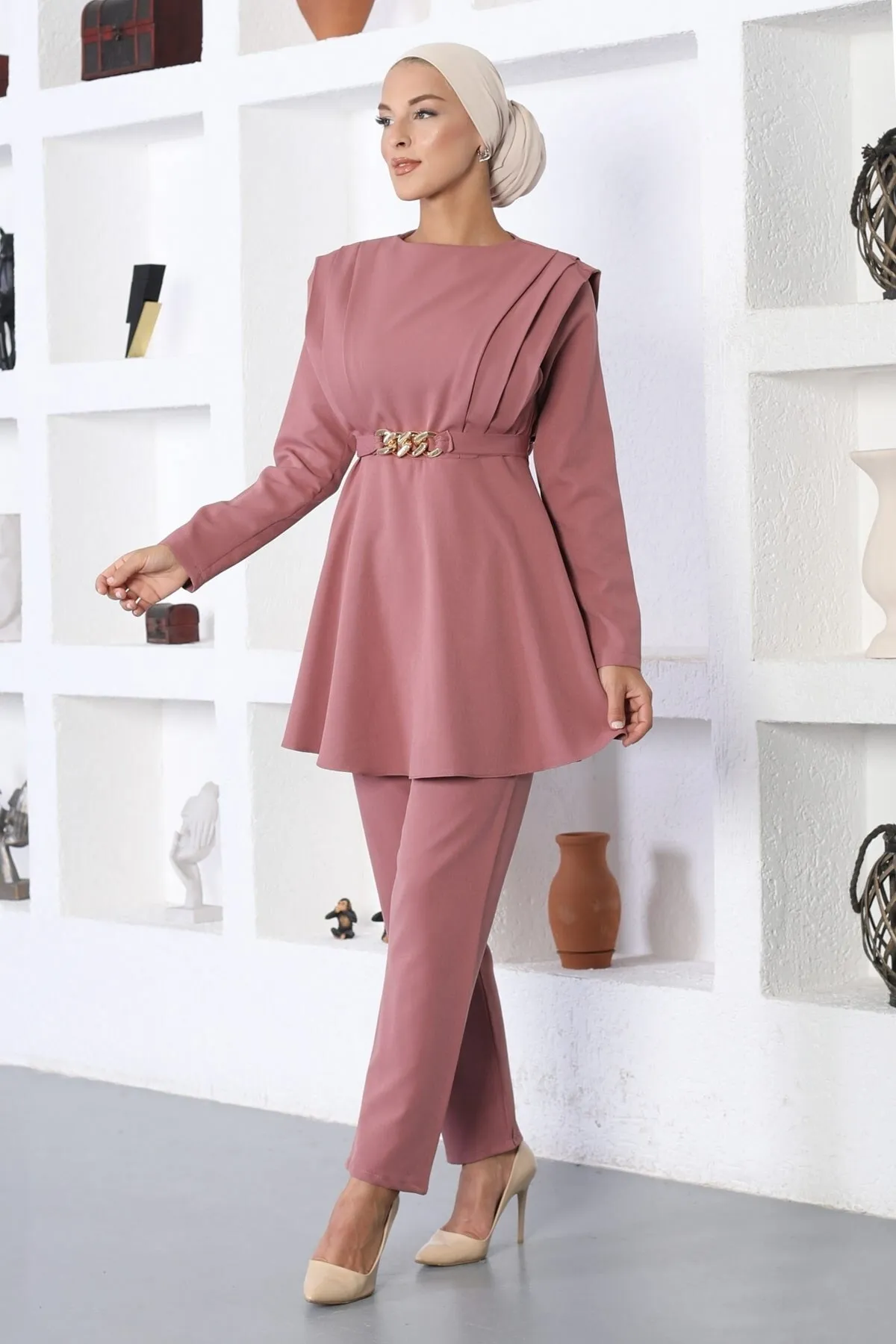 Modamihram  Doppelanzug mit Gürtel, Dusty Rose 18000