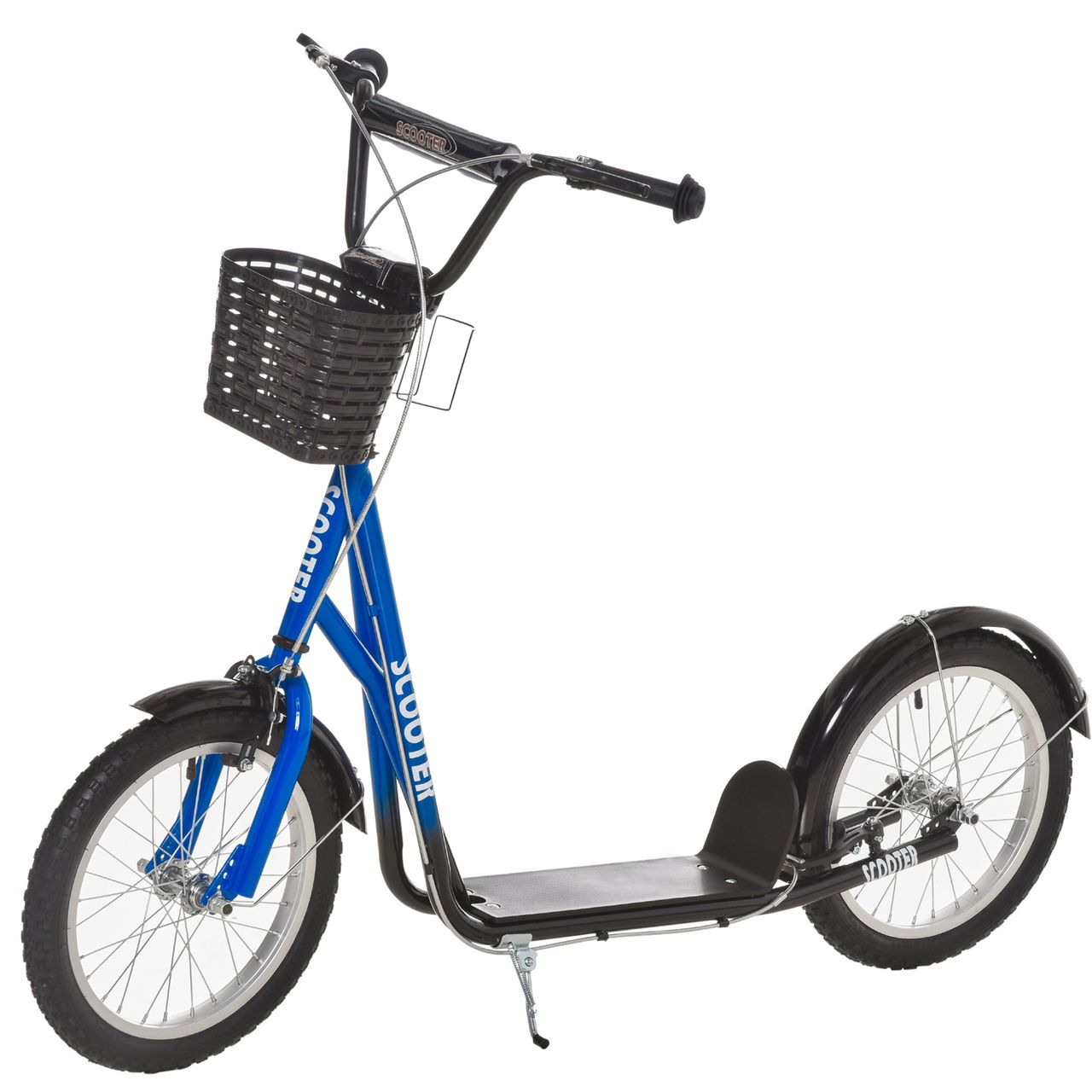 HOMCOM Kinderroller Tretroller mit Bremse Korb höhenverstellbar Gummi Blau