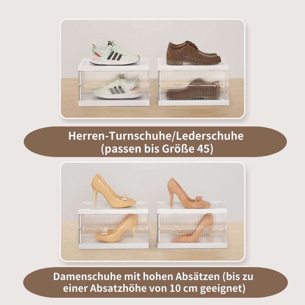 MULISOFT Schuhbox Schuhboxen 6er Set, stapelbare Schuhorganizer Aufbewahrungsbox, Kunststoffboxen mit durchsichtiger Tür, Schuhaufbewahrung
