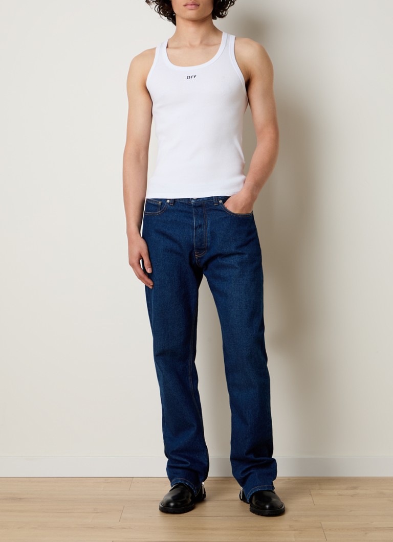 Törtfehér Off Stamp tank top bordázott textúrával és logóval