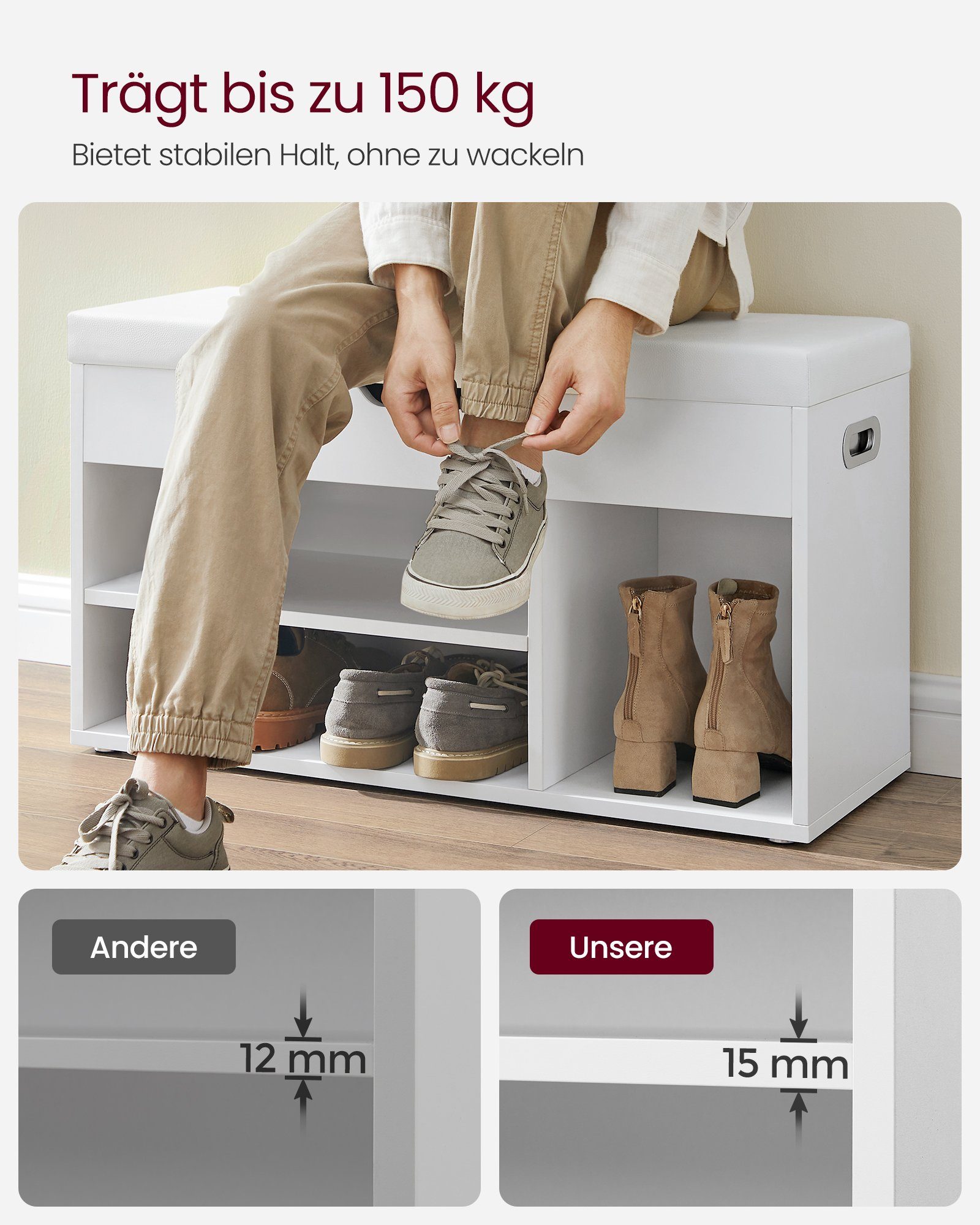 VASAGLE Schuhbank, mit Stauraum, 80 x 30 x 44 cm (L x B x H)