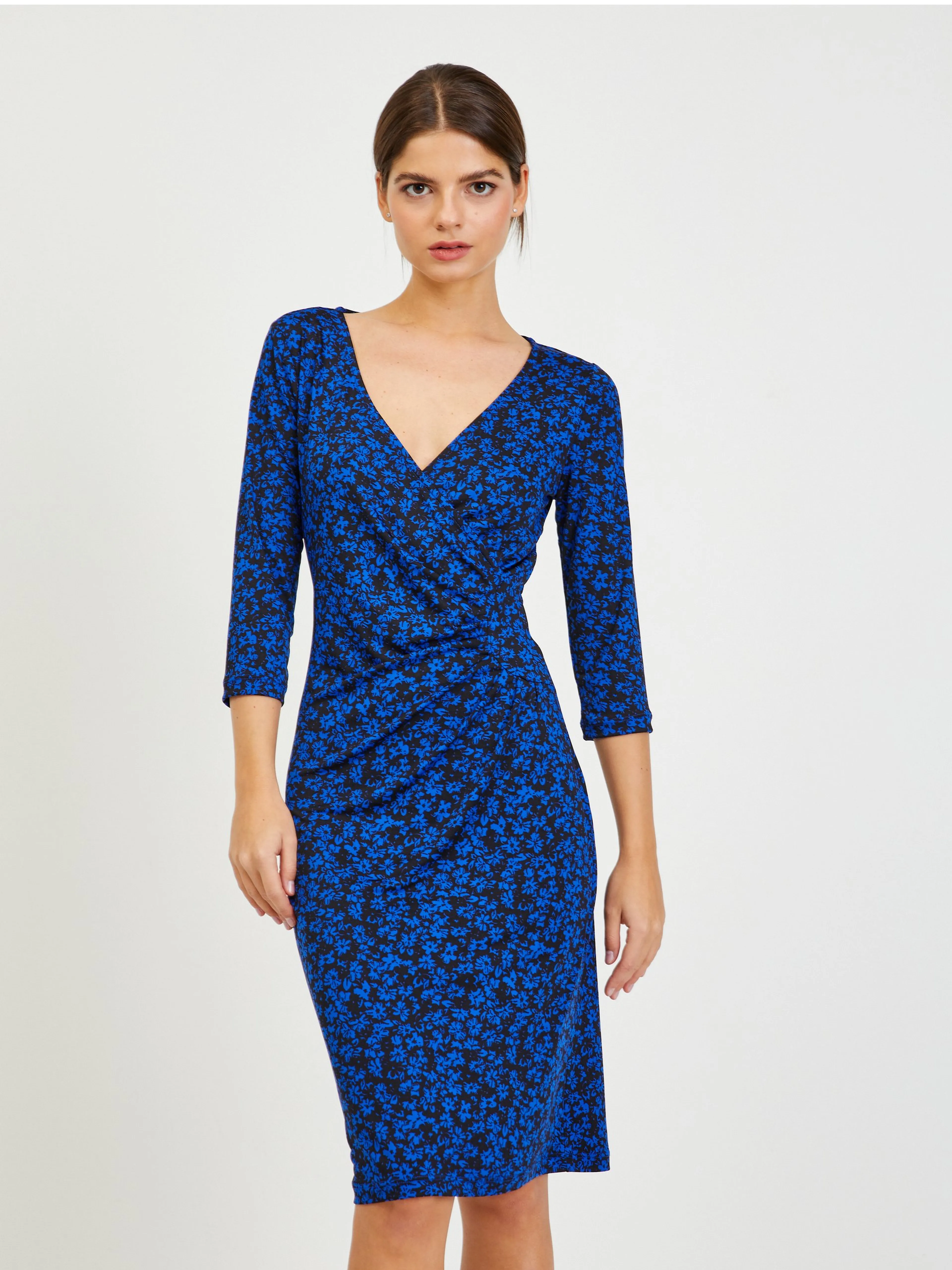 Schwarz-blaues Damen-Blumenkleid ORSAY