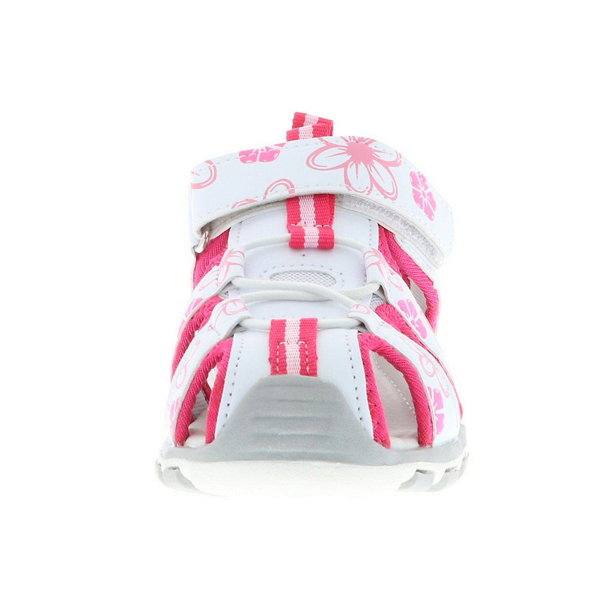 Kinder Mädchen Trekkingsandalen Outdoorschuhe Halbschuhe Klettverschluss Blümchen weiß/pink