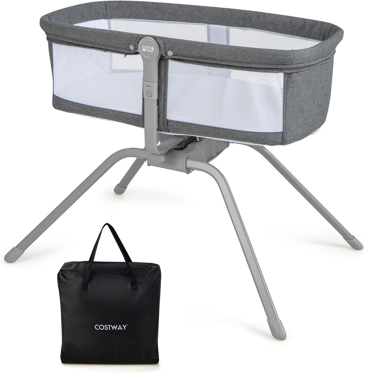 Costway 2 in 1 Stubenwagen klappbar, Babywiege mit manueller Schaukelfunktion