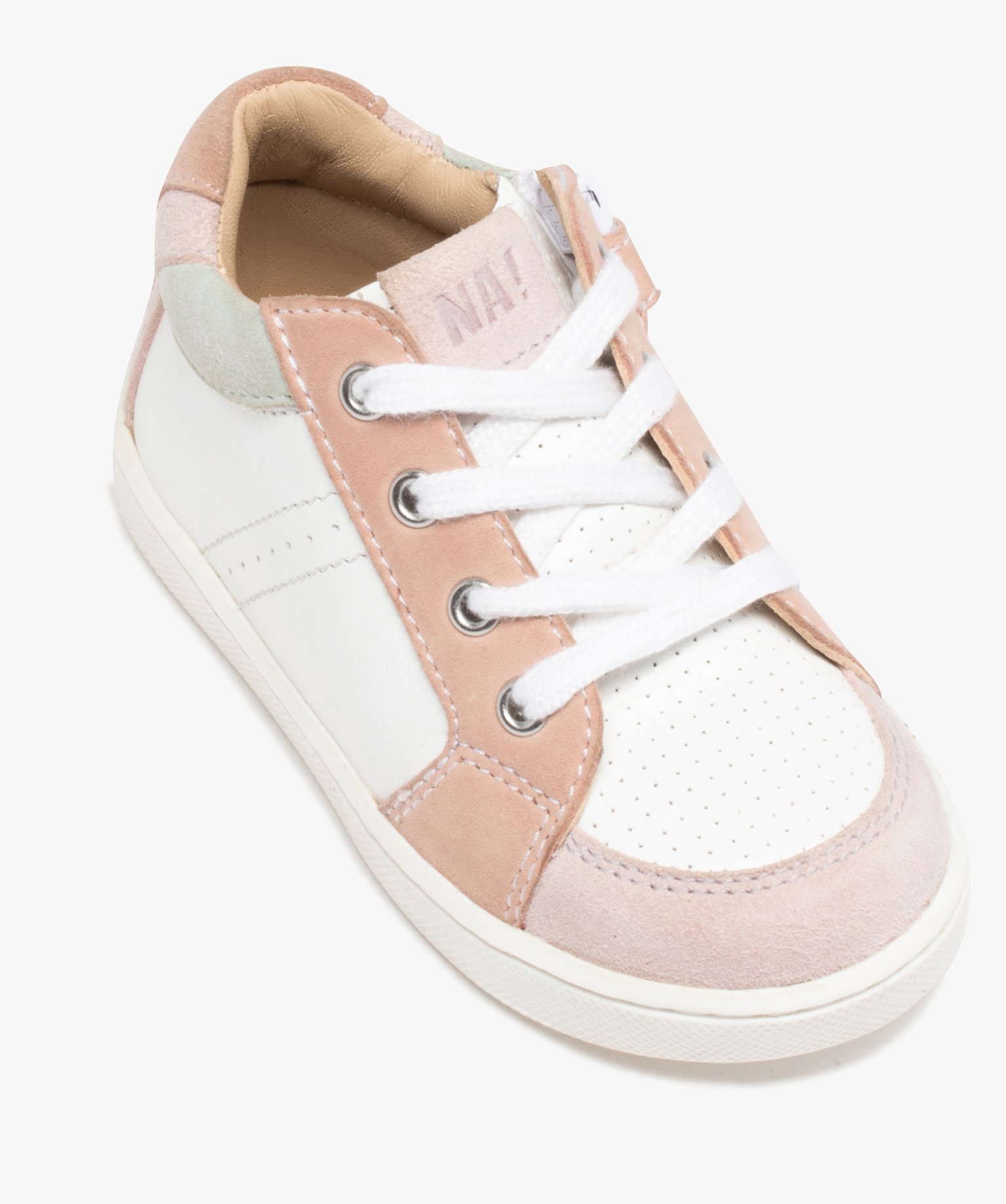 Baskets bébé fille dessus cuir à lacets et zip – NA! blanc | GEMO