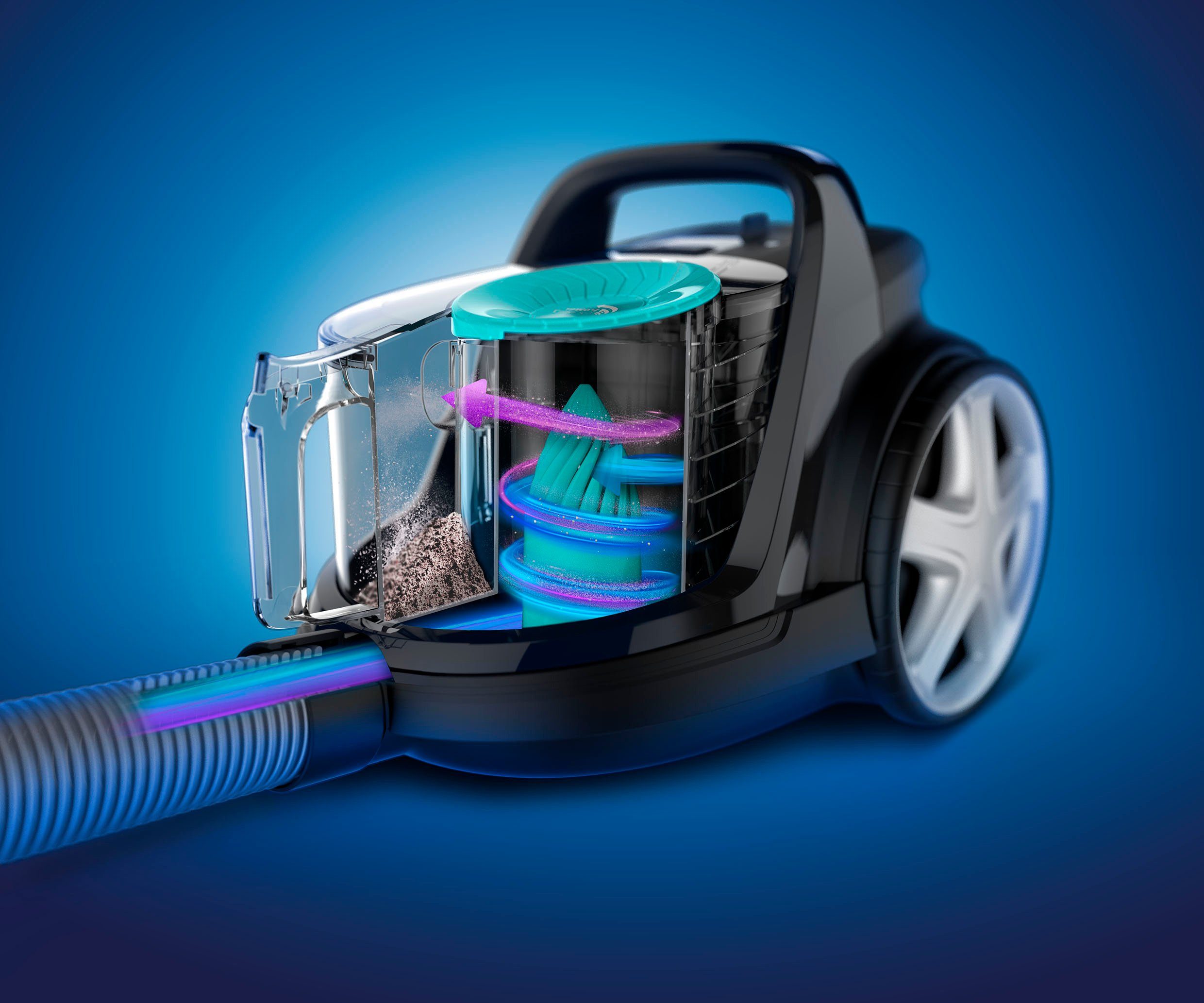 Philips Bodenstaubsauger FC9555/09, 900 W, beutellos, mit 1,5 l Fassungsvermögen und Tri-Active+-Düse