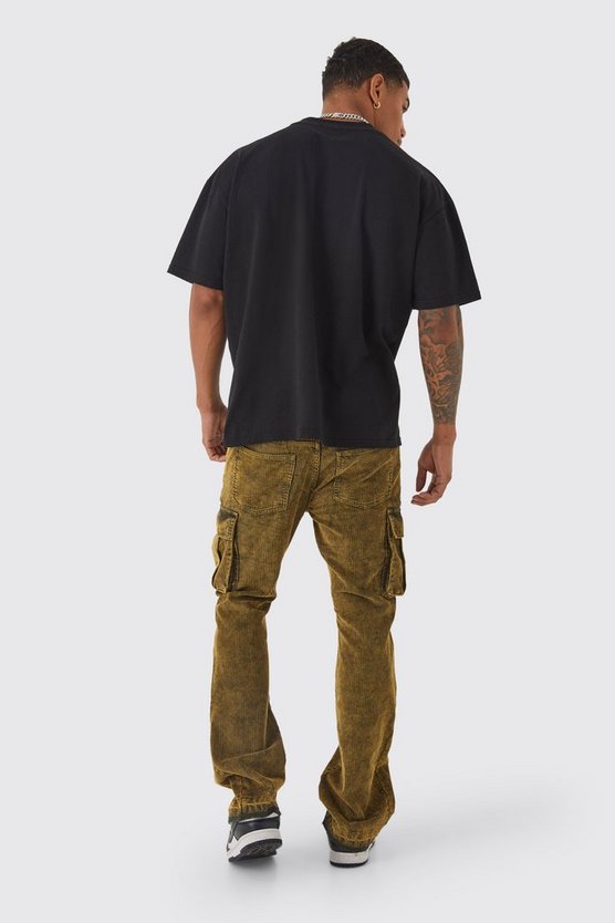 Slim-Fit Cord-Cargohose mit Acid-Waschung