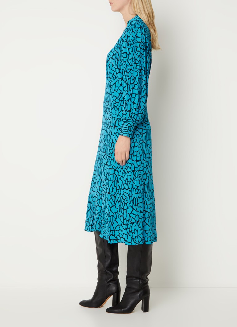 Rochie-tunic midi cu imprimeu fluier și volane.
