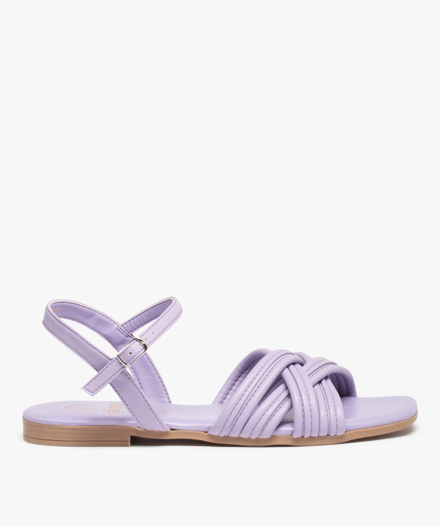 Sandales femme à talon plat et fines brides unies violet | GEMO