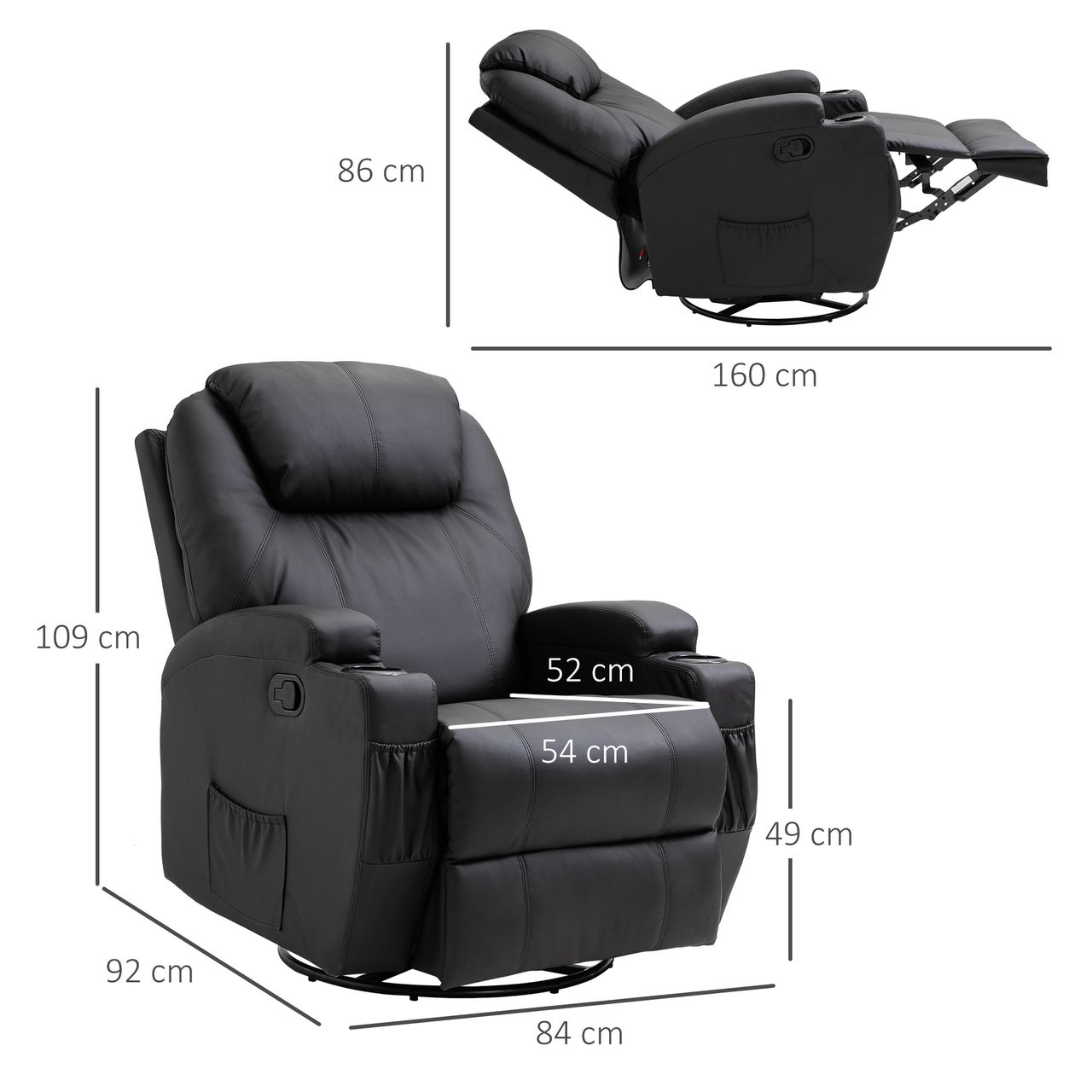 HOMCOM Massagesessel Fernsehsessel Relaxsessel Sessel 5 Massage-Modi Schwarz