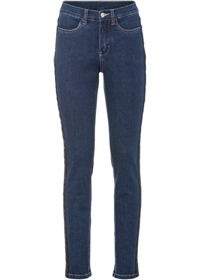 Stretch-Jeans mit Lederimitateinsatz