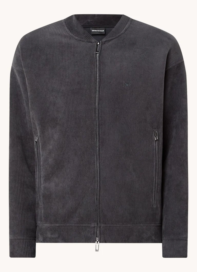 Cardigan Emporio Armani din catifea reiată cu logo brodat.