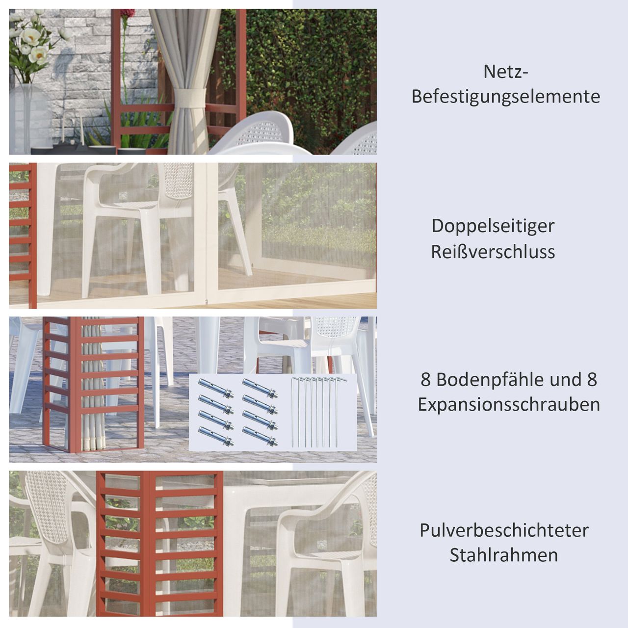 Outsunny Gartenpavillon Partyzelt, Gartenzelt mit Fliegennetzen